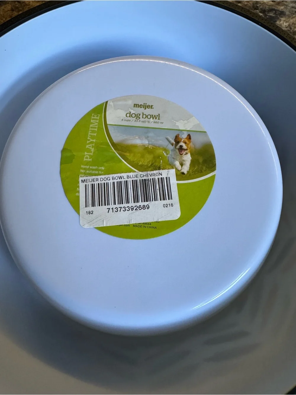 Aqua Melamine Dog Bowl with Bone Motif